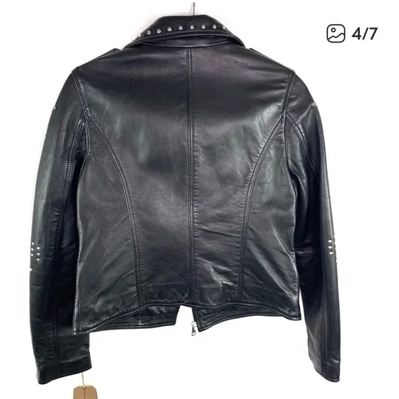 Wilson Black Leather Jacket with Star Accents size x-small - Picture 5 of 11